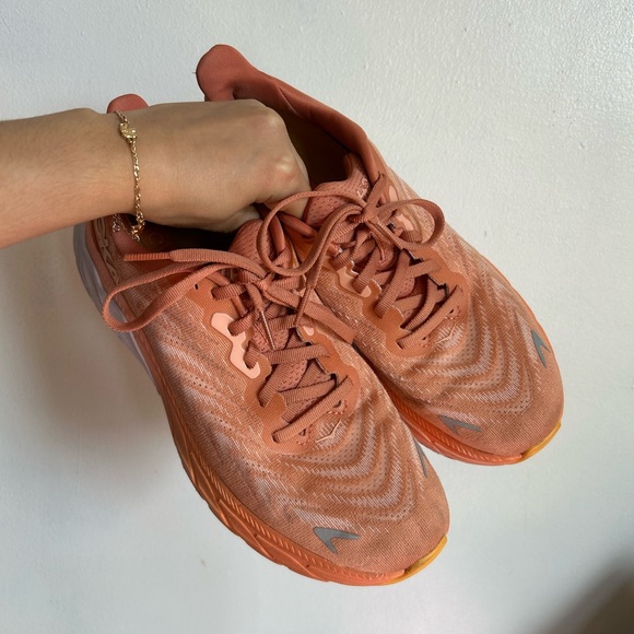 Hoka Women's Coral and White Athletic Shoes - Picture 2 of 9